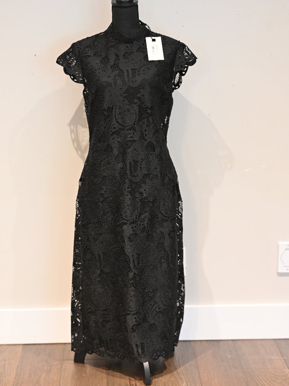 STAUD BNWT Black Lace Midi Dress Size 10 $895 Retail